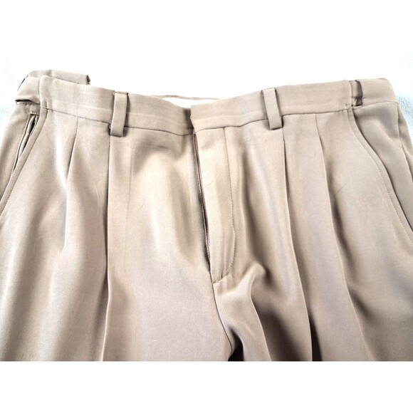L.L. Bean Men’s Dress Pants 40x28 Tan Relaxed Fit 100% Polyester Pleated Front - Picture 10 of 16